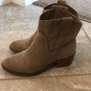 Tan, cowboy type ankle boots